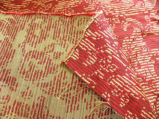 Damask Vine Pinstripe Paisley Silk - Crimson Red And Gold
