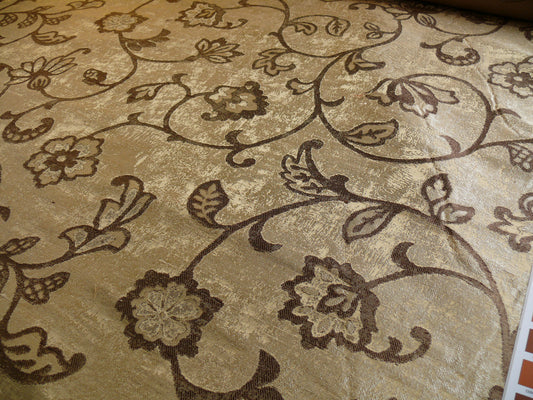 100% Silk Lampas Aged Metal Woven Flower "hemp" Khaki