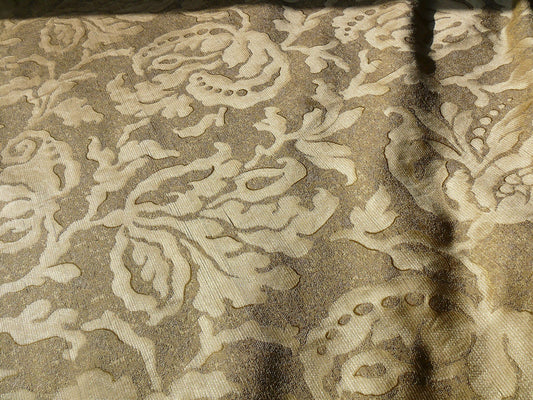 by yard 100% Silk Jacquard Papercut Pomegranate Flower "shimmer" Gold Mid Century Strie