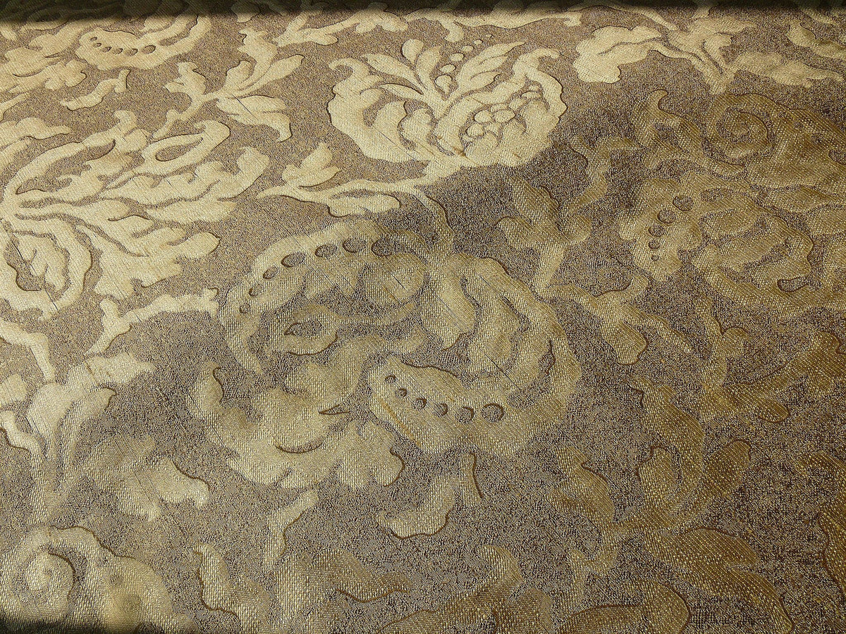 by yard 100% Silk Jacquard Papercut Pomegranate Flower "hemp" Khaki Mid Century Strie