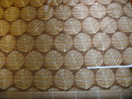 By Yard 100% Silk Lampas Cedar Tree Linden Leaf "bombay" Tan Silver Foliage Forest Mid-Century Reversible