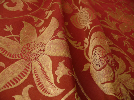 100% Silk Lampas Fairy Tale Pom "russet" Red Gold Josef Frank - By The Yard -MSRP USD 345/y