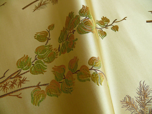 By Yard Schumacher 100% Silk Lampas Bell Flower "pine" Green Gold