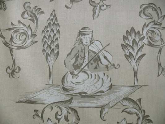 Lee Jofa Dambura Print Monkey Griffin Sandstone Grey Deer Music Toile Cotton Chintz