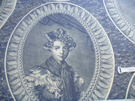 Lee Jofa Les Demoiselles Blue Lady's Portrait Historical Figure Cotton TOILE DE JOUY by Christopher Moore