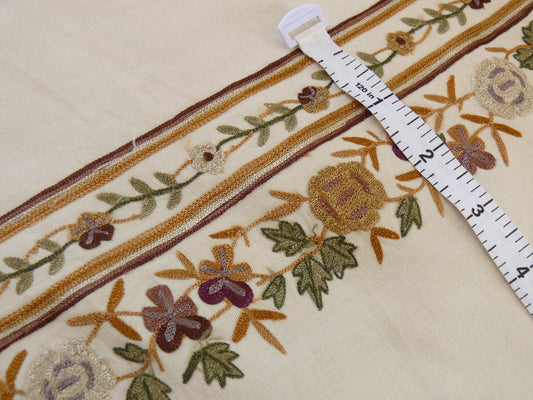 Lee Jofa Zoe Embroidery Stripe Topaz Crewel Brown Cream White Crewel Flower Cotton MSRP USD 236/y