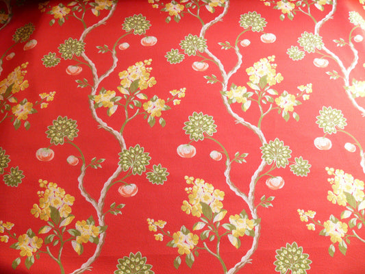By yard Scalamandre Cherbourg Lampas Lacquer Red French Tree Of Life Floral MSRP USD 340/y