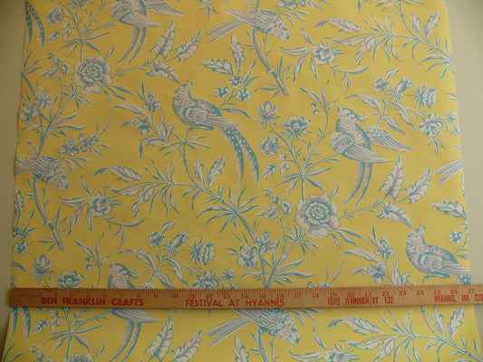 Scalamandre "aviary" Wallpaper Bird and Flowers Chinoiserie Botanical Tree Peony Yellow Blue Happy per Single Roll (5 Yards)