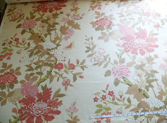 Lee Jofa G P & J Baker "sung" Tree Peony Chinoiserie Chintz Cotton Print Pink Gold Cream