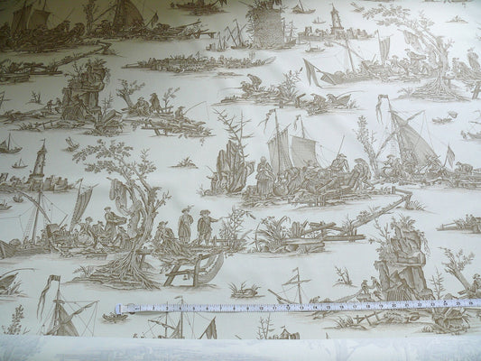 Scalamandre Marine Toile De Jouy Cotton Chintz - Sand White