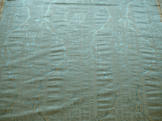 Scalamandre Sabrina Gaufre" Damask French Blue Antique Gold Stripe Flora Vine Silk Bty