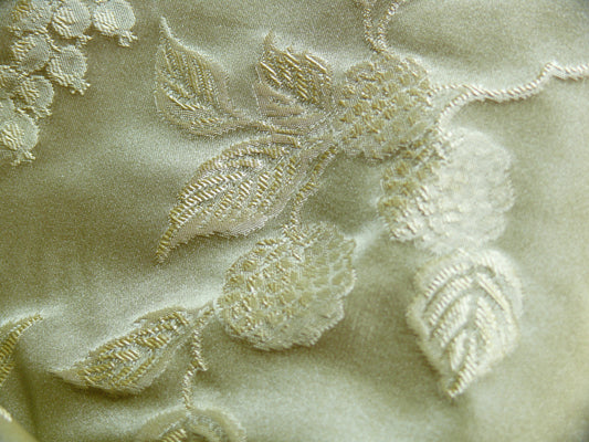 By yard 100% Silk Damask Summer Berry Vine Parsley Green Golden Art Nouveau William Morris