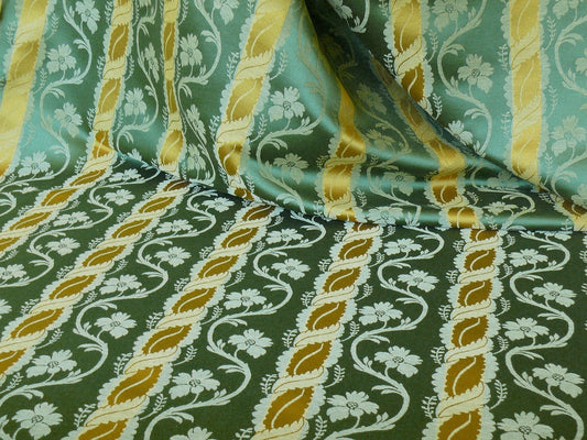 Clarence House Art Nouveau Floral Stripe Silk Linen - Green Gold