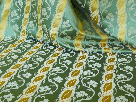 Clarence House Rich Silk Linen Damask Green Gold Floral Stripe Art Nouveau Heavy Bty