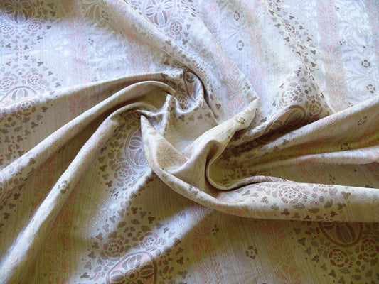 By Yard Fabricut Medallion 100% Silk Stripe In Petal Pink Silvery White Cream Green Gold Strie