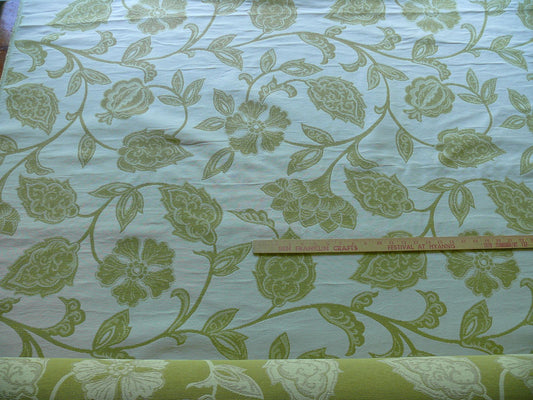 High-End Fennel Green Jacobean Lotus Flower Linen Blend Heavy Tapestry - Reversible