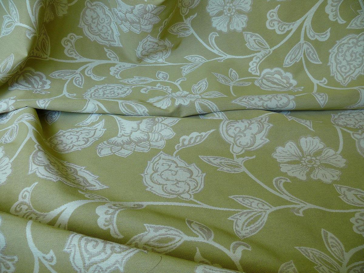 High-End Fennel Green Jacobean Lotus Flower Linen Blend Heavy Tapestry - Reversible