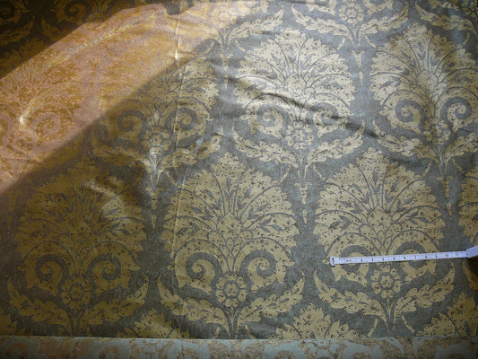 by yard 100% Silk Damask Large Stone Paisley Caspian Grey Blue Mid Century #1379b