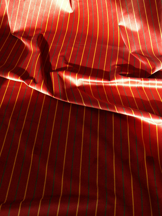 Lee Jofa Figaro Velvet Gold & Green Stripes on Crimson Red Silky Heavy By Yard
