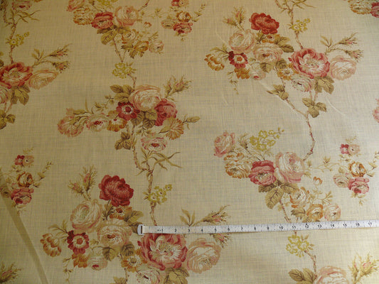 By yard Lee Jofa Weston Linen English Chintz Rose Print Red Pink Climbing Rose Tree MSRP USD 280/Y
