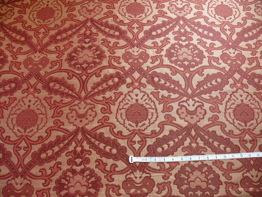 Lee Jofa Crescent Silk Damask Garnet Red Crest Arabesque Medallion MSRP USD 198/Y - By the Yard