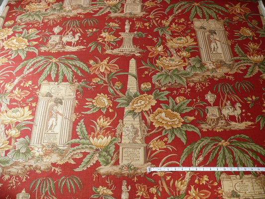 6.6y Lee Jofa "nelson" Red Linen English Historical Figured Print