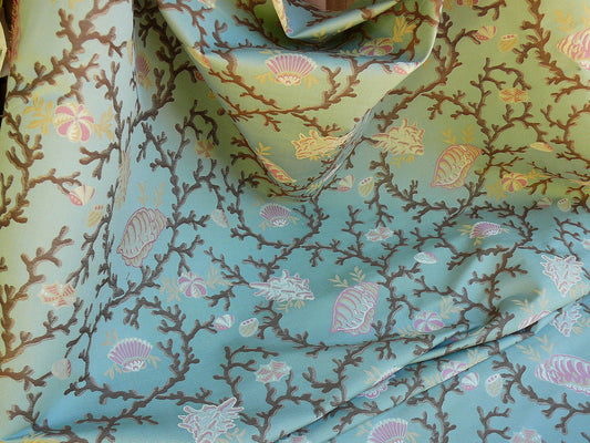 Scalamandre Coquillage A Coral Taupe On Aqua Seashell MSRP USD 513