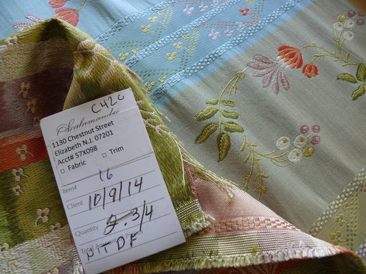 2.75y Scalamandre French Lace Flower Lampas Pink Blue Orange#16 MSRP USD 600+Y