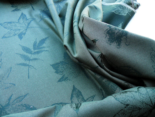 Scalamandre Pressed Leaves Forest Green Reversible Wool Satin Damask Maple Elm Oak Foliage - By The Yard - MSRP USD 376/y