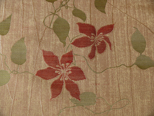 High End 100%silk Lampas Deco Vine Flower "Poppy" Red Green Beige MSRP USD 360/y