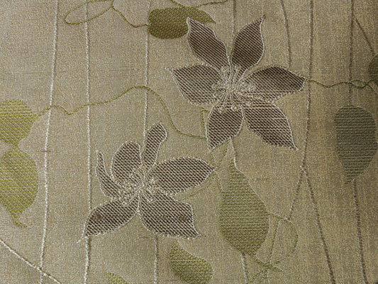 High End 100%silk Lampas Deco Vine Flower "sprig" Silver Gray Green Beige MSRP USD 360/y