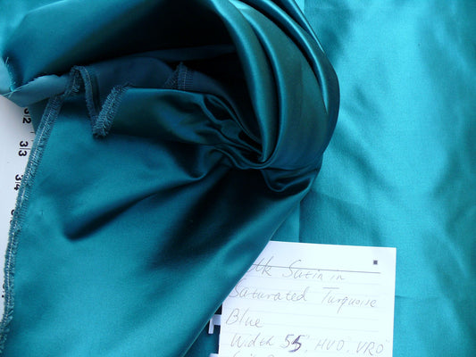 Designer Silk Satin Richest Turquoise Ocean Aquamarine Blue Teal Mesmerizing MSRP USD 220/Y