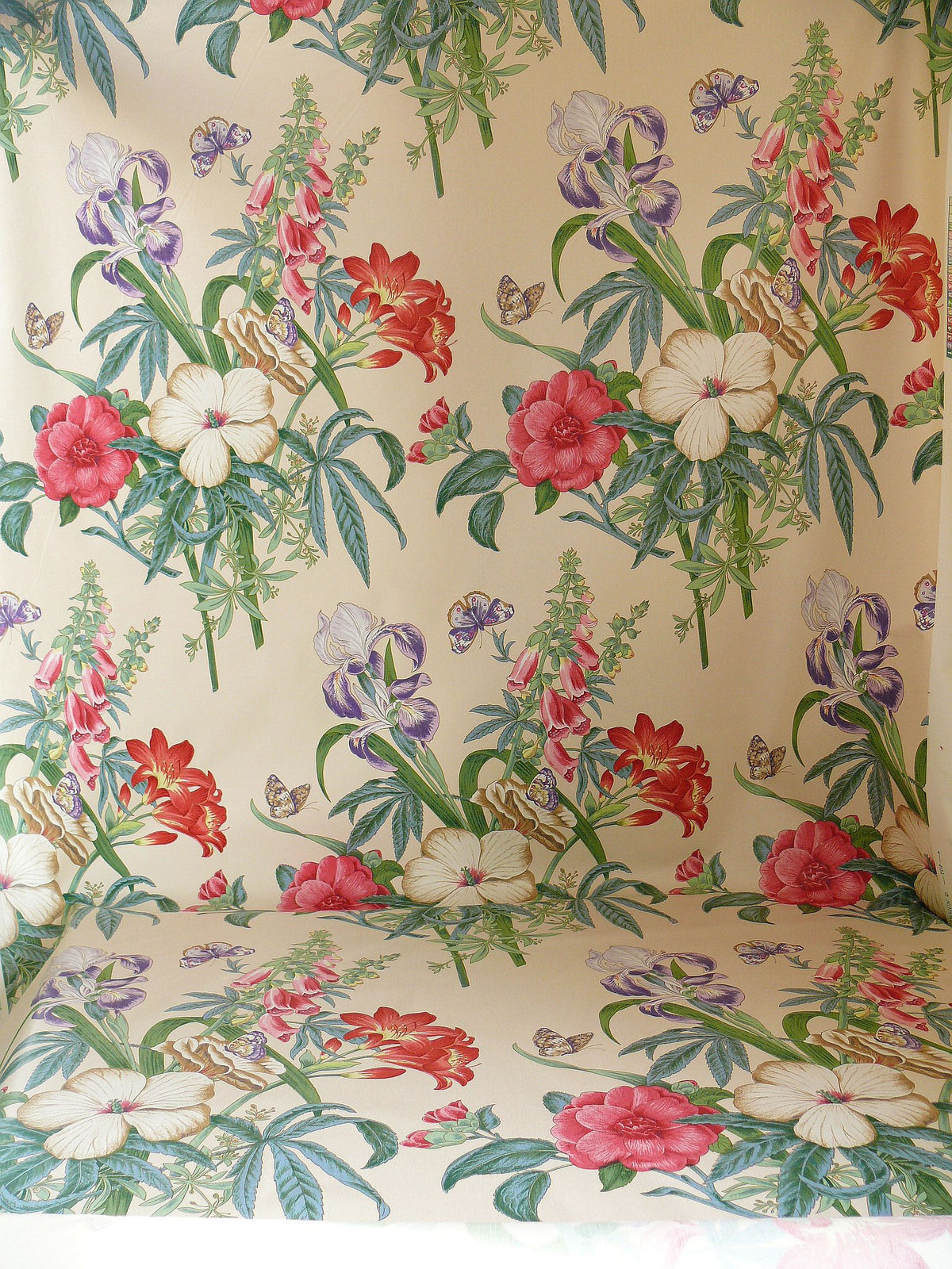 Lee Jofa Gloriana Butterfly Garden Iris Ocra Camelia Foxglove Chintz MSRP USD 196/y