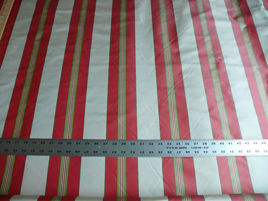 By yard Brunschwig and Fils 100% Silk Taffeta Stripe Hot Pink Green Cream Reversible MSRP USD 270/Y