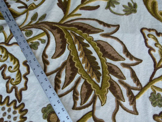 By Yd Lee Jofa Jardin Crewel Olive Green Gold Wool Cotton Jacobean Art Nouveau Sunflower MSRP USD 399/Y