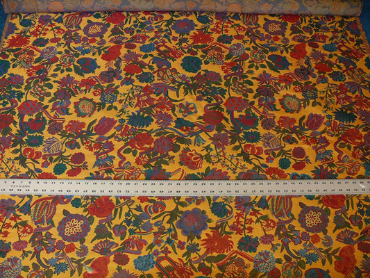 Brunschwig & Fils Eldorado Silk Lampas Gold Red Flower &ribbon