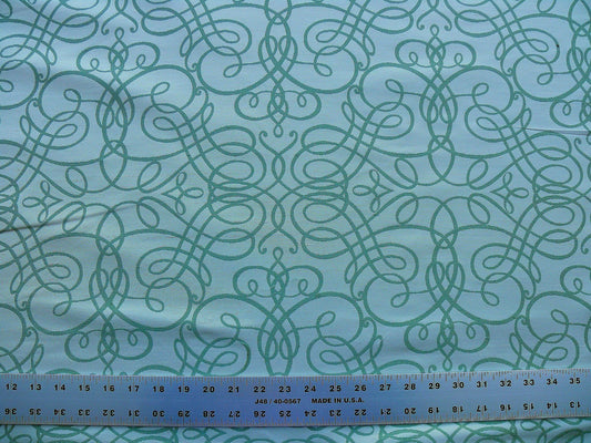 By Yd Scalamandre Flourish Scroll Jade Green White Silk Jarquard MSRP USD 292/Y