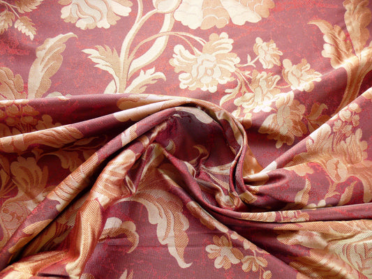 By Yd 100%silk Lampas Mythical Huge Tree Of Life Redwood Red Gold Beige MSRP USD328/Y 507 Redwood
