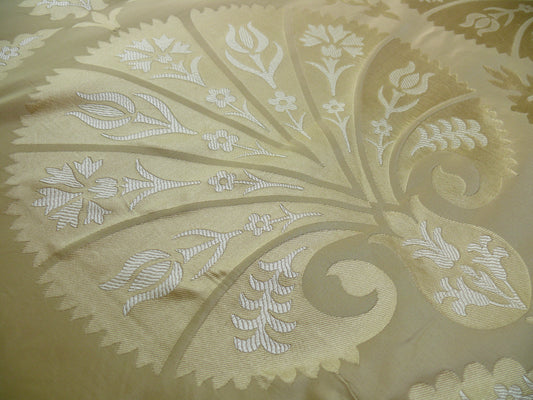 Tulip Fan Damask 536 Silk - Off White Beige Gold