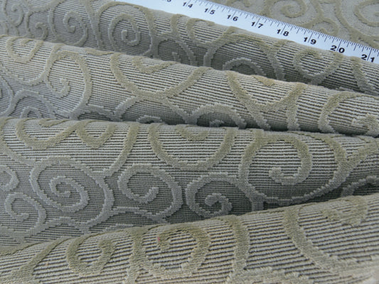 Scalamandre Arabesque Velvet Mint Cut Velvet Flowy Fiddlehead Fern Scroll Green Cotton Heavy By The Yard - MSRP USD 240/yd
