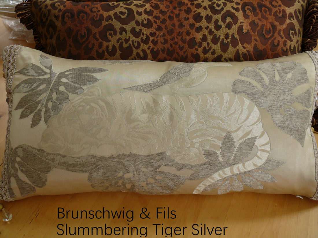 Brunschwig &amp; Fils Slumbering Tiger Silver Decadent Pillow