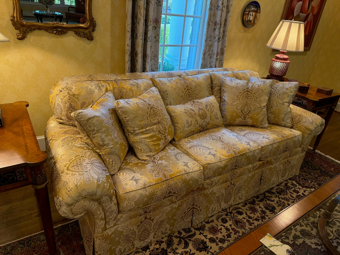 Scalamandre Teodora Ochre Gold Old World Weavers Silk Damask Renaissance Artichoke Traditional Damask