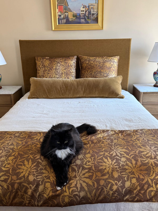 Stunning! A One-of-a-Kind Bed Styled with Artful Textile Combinations