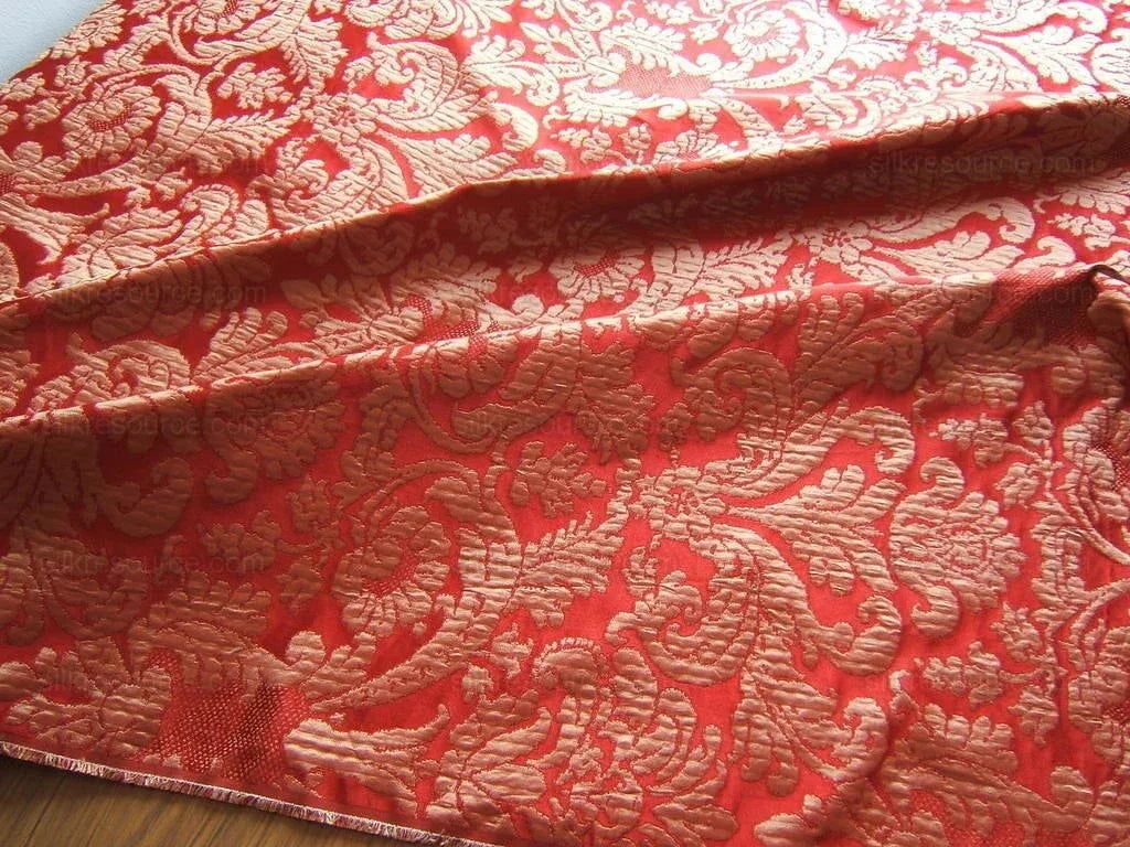 World Wide Fabric Silk Damask Scarlet Red Paisley Mondavi