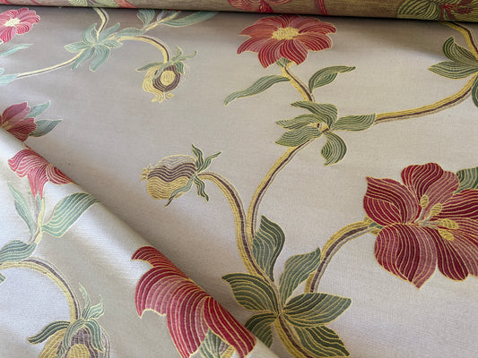 Scalamandre Caserta Lampas Silk Wool Pomegranate Lilies Beige Red MSRP USD 496/Y