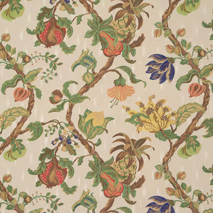 Vervain Bellary Vine Eggshell Yellow Blue Red Brown on Beige Off White  Flowers & Fruit Lampas Cotton- Special Order - MSRP USD 480/y