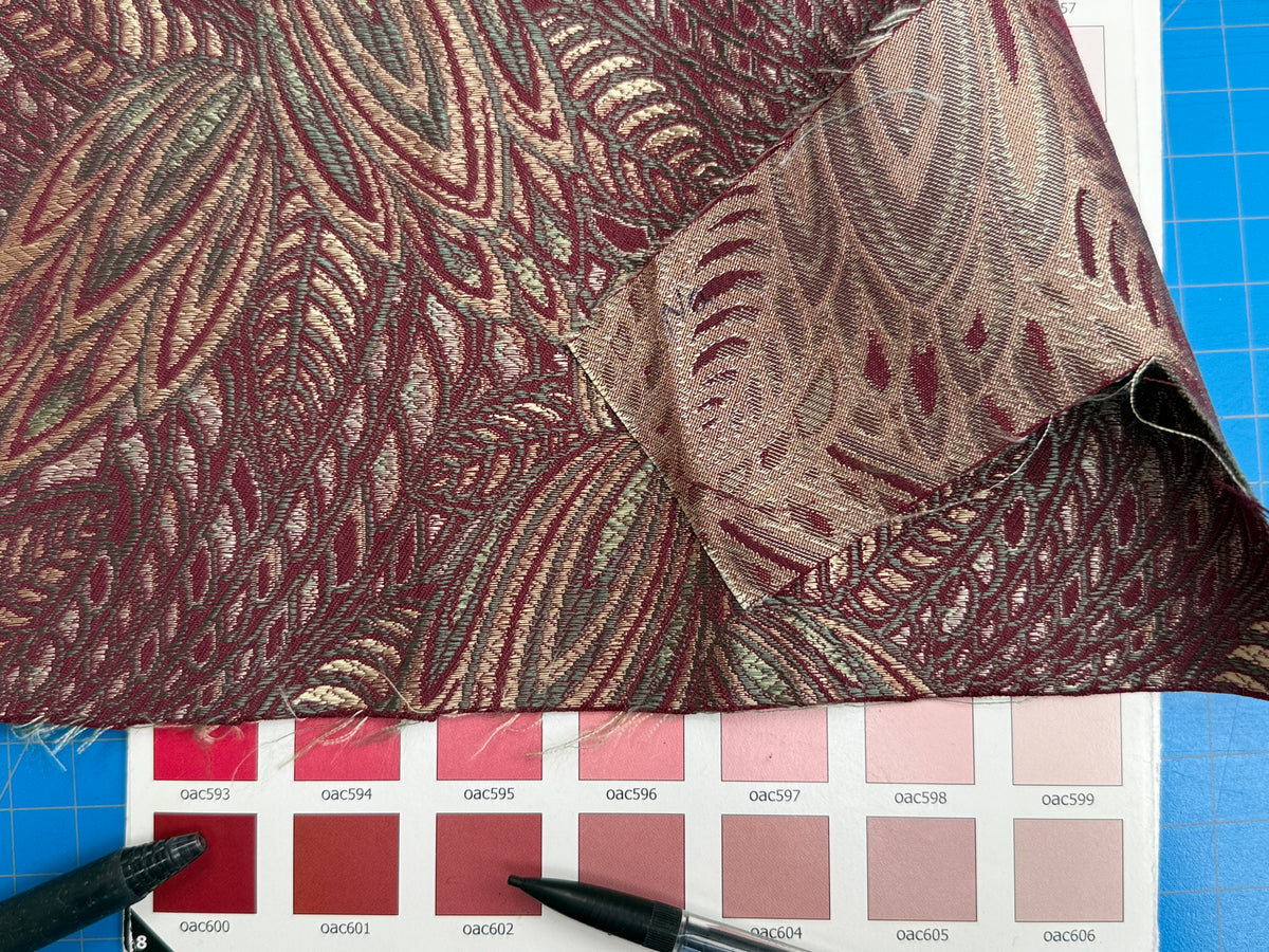 Scalamandre Napoli Bordeaux Red Gold Feather Paisley Silk Lampas MSRP USD 236/Y Grey Watkins