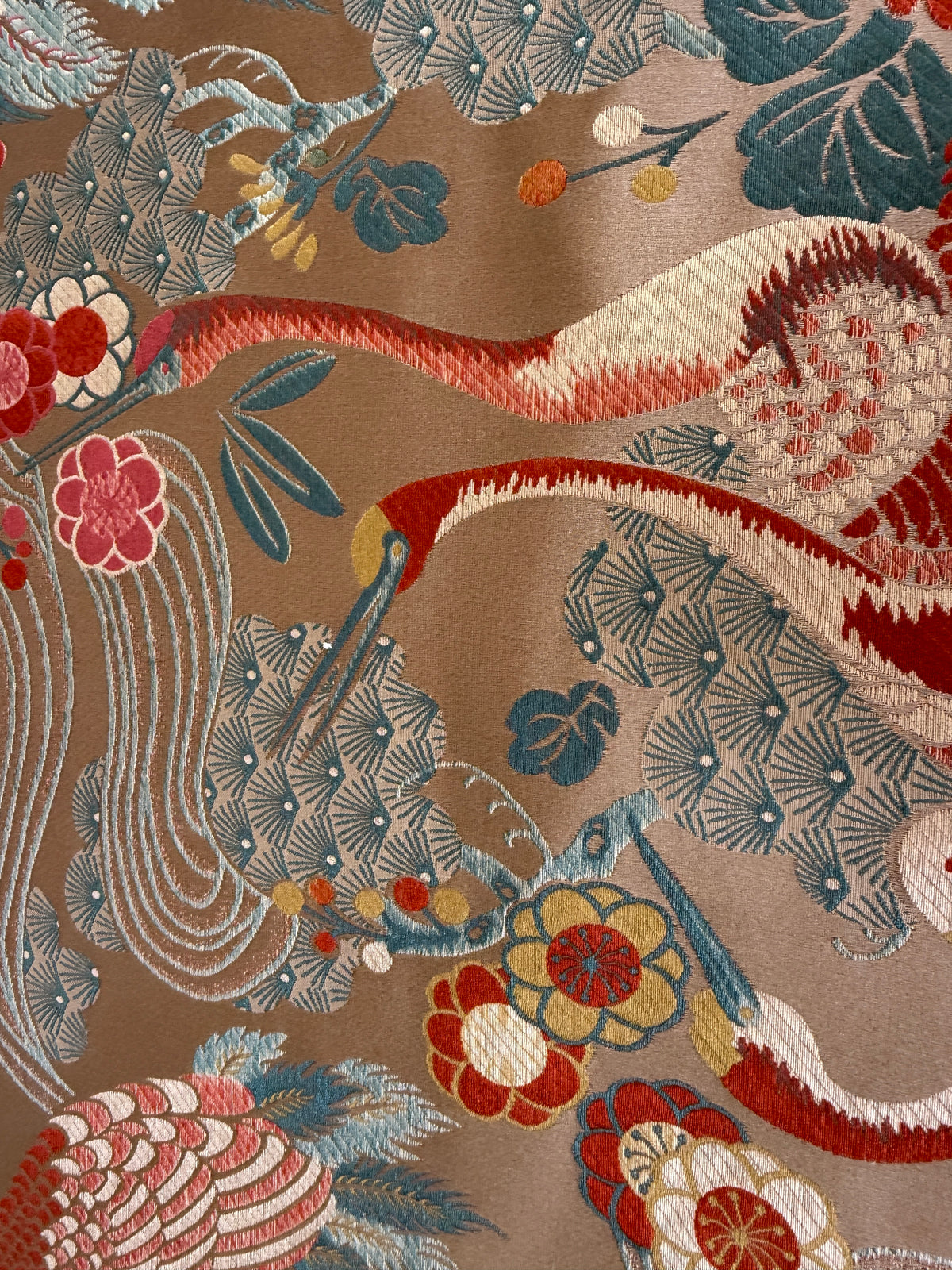 By Yard Kravet Kimono Inspired Oriental Crane Bird Haute Red Lampas MSRP USD 318/y