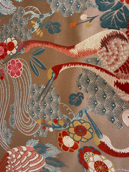 By Yard Kravet Kimono Inspired Oriental Crane Bird Haute Red Lampas MSRP USD 318/y