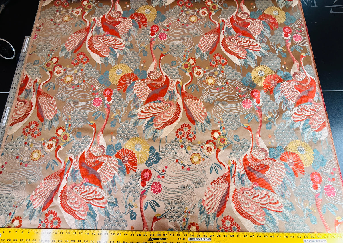 By Yard Kravet Kimono Inspired Oriental Crane Bird Haute Red Lampas MSRP USD 318/y